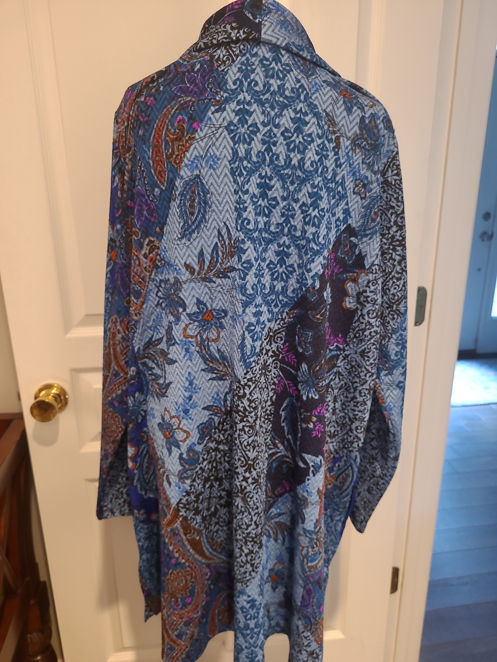 Susan Graver Blue Multi-Pattern Long Trench Coat - Picture 8 of 12